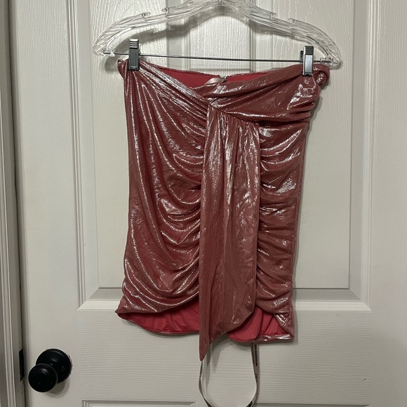 House of CB Shahja pink metallic ruched mini skirt Size Medium - Picture 6 of 9